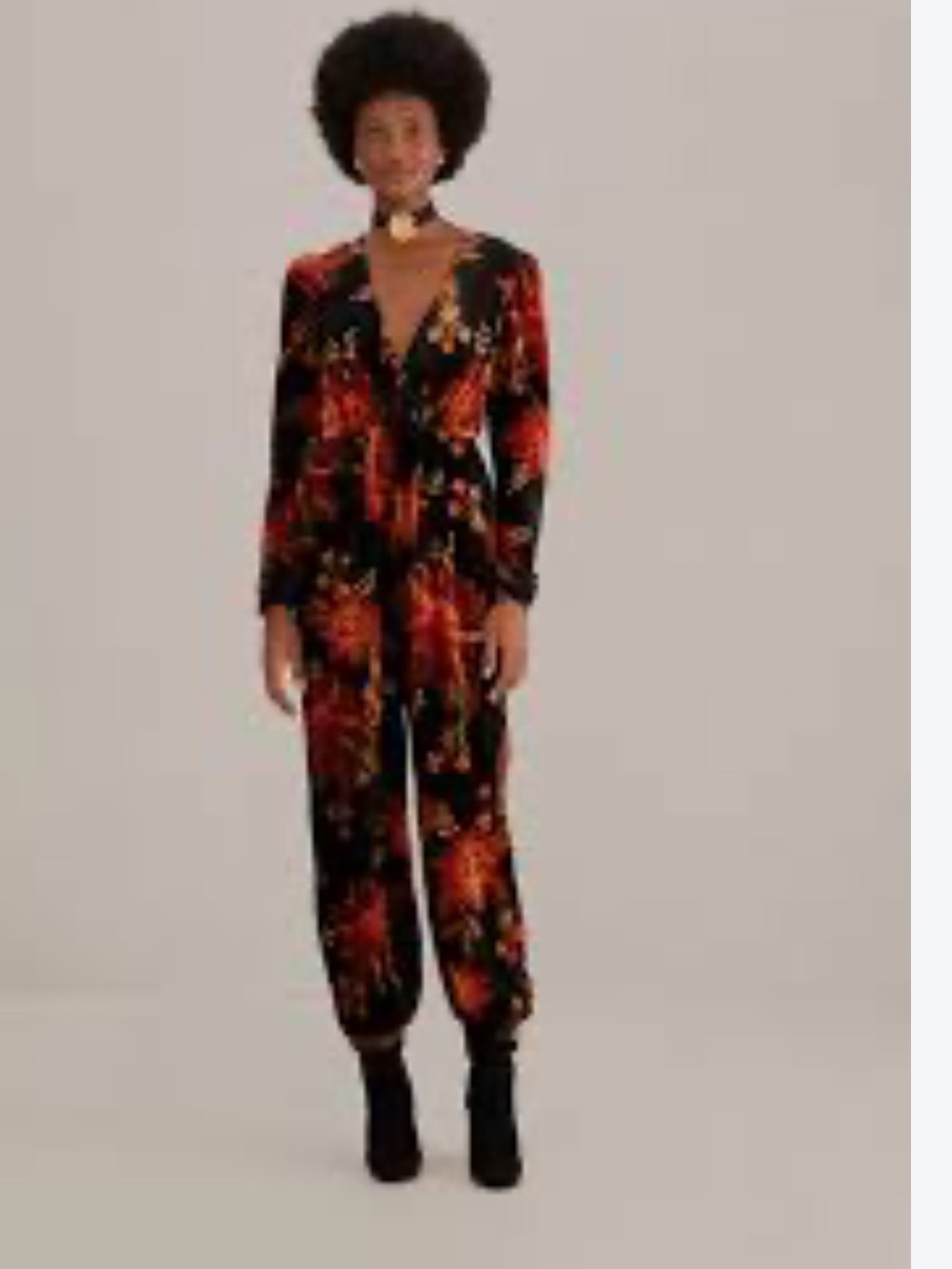 FARM RIO Winter Bloom V-Neck Velvet-Look Jumpsuit Small